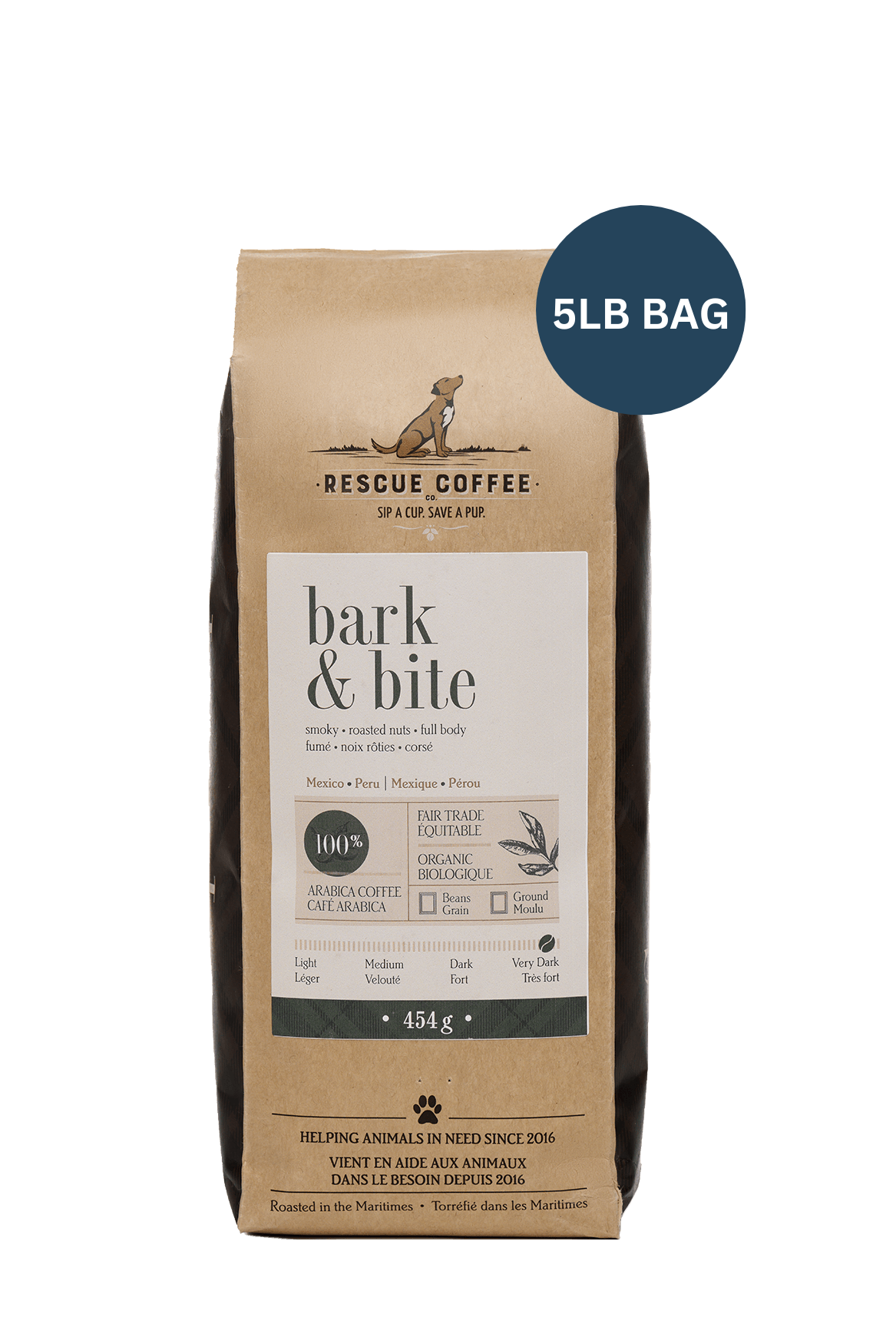 Bark & Bite | Very Dark Roast | 5lb Bag | Organic Coffee