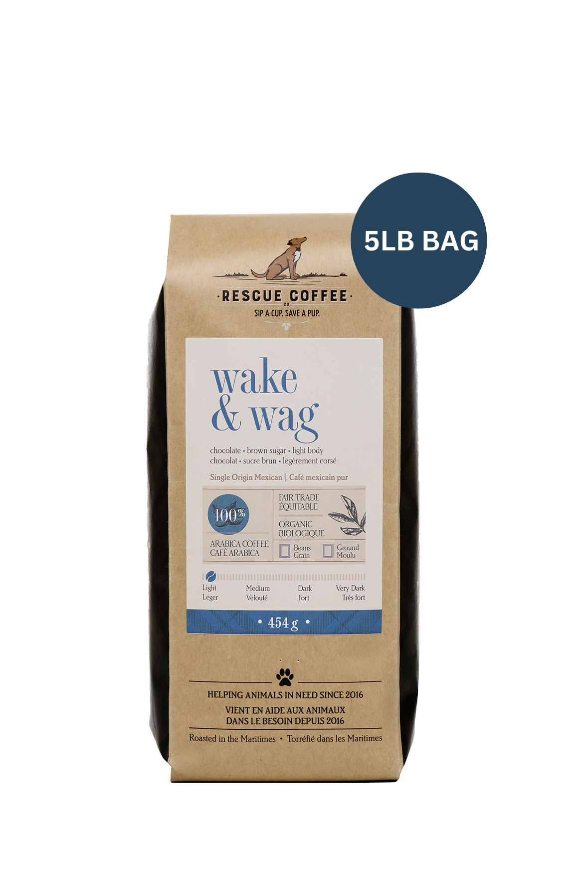 Wake & Wag | Light Roast | 5lb Bag | Organic Coffee