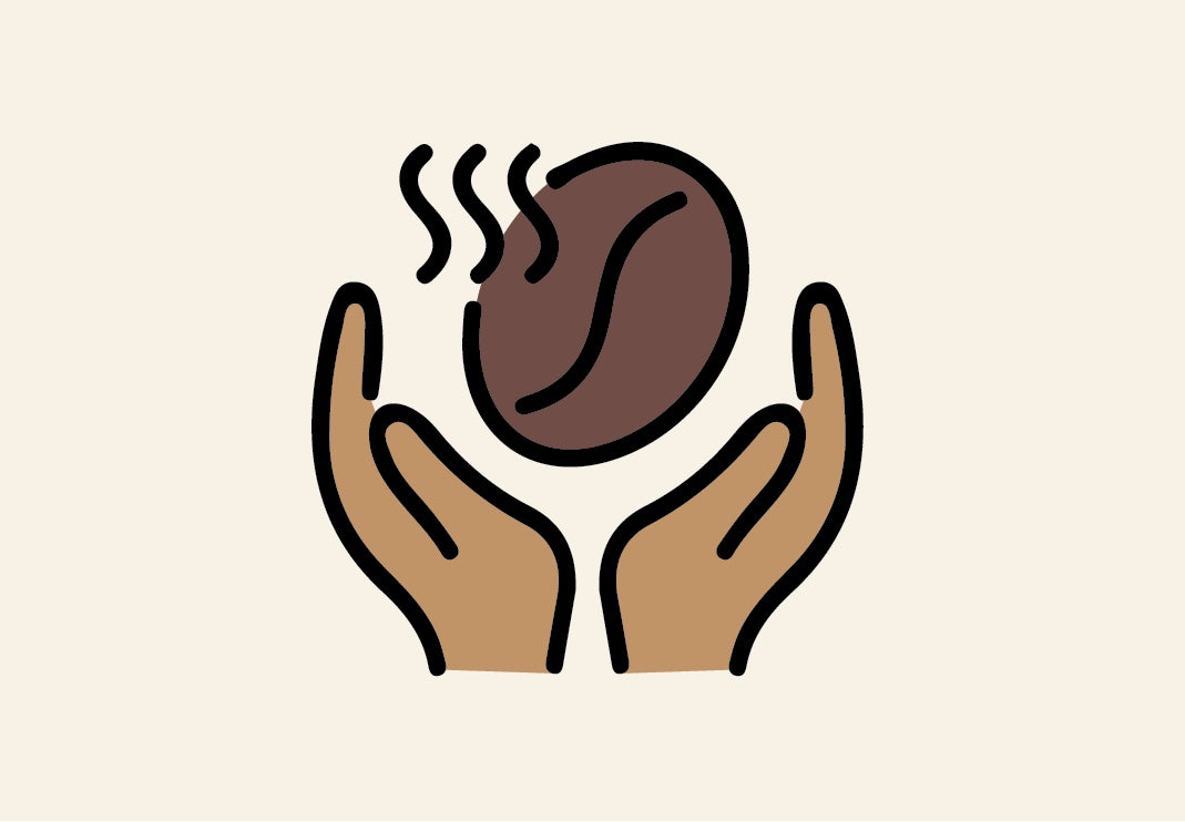 cartoon graphic of two hands holding a large coffee bean