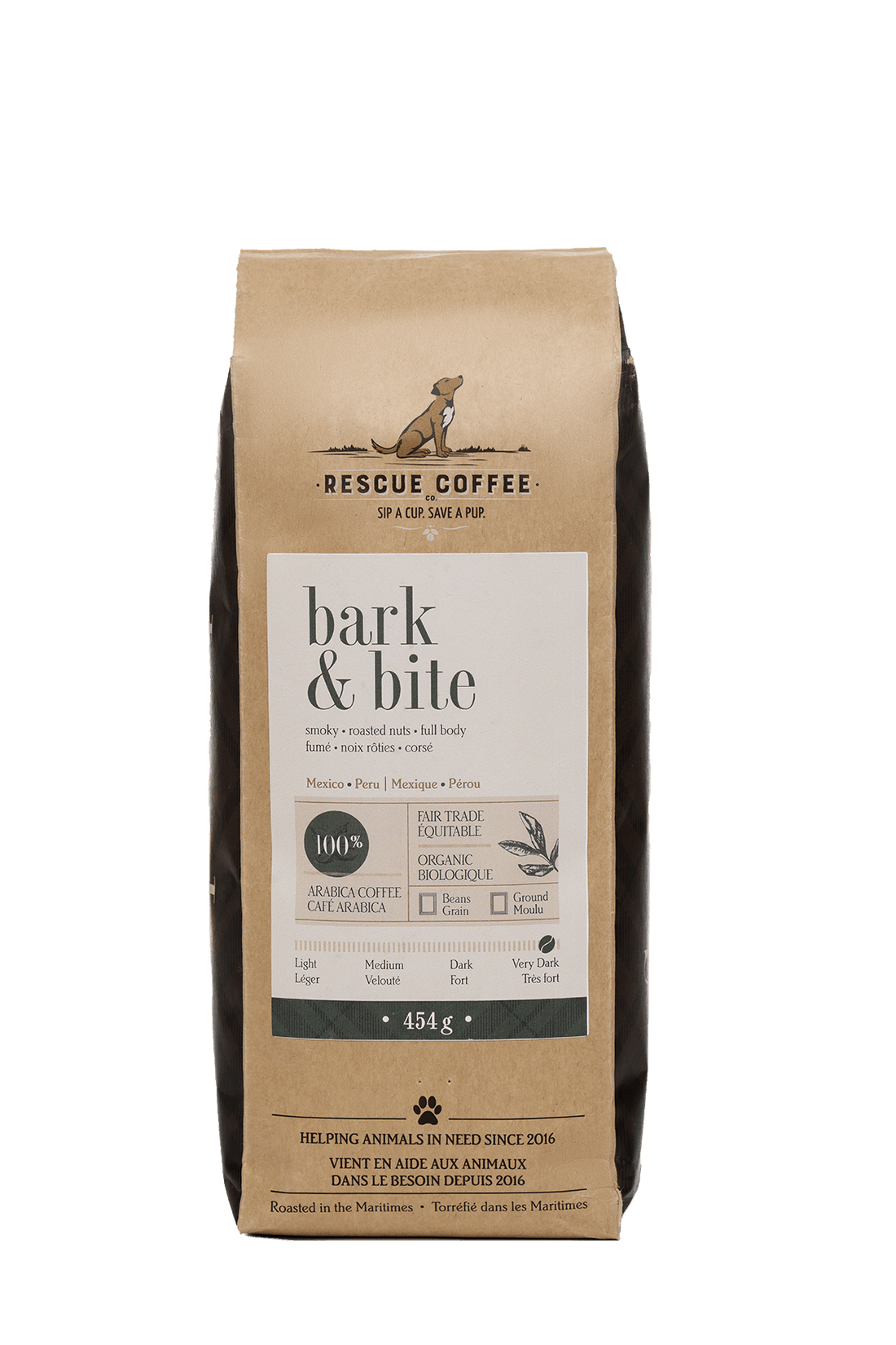 Bark &amp; Bite | Very Dark Roast | 1lb Bag | Organic Coffee - Rescue Coffee Co.
