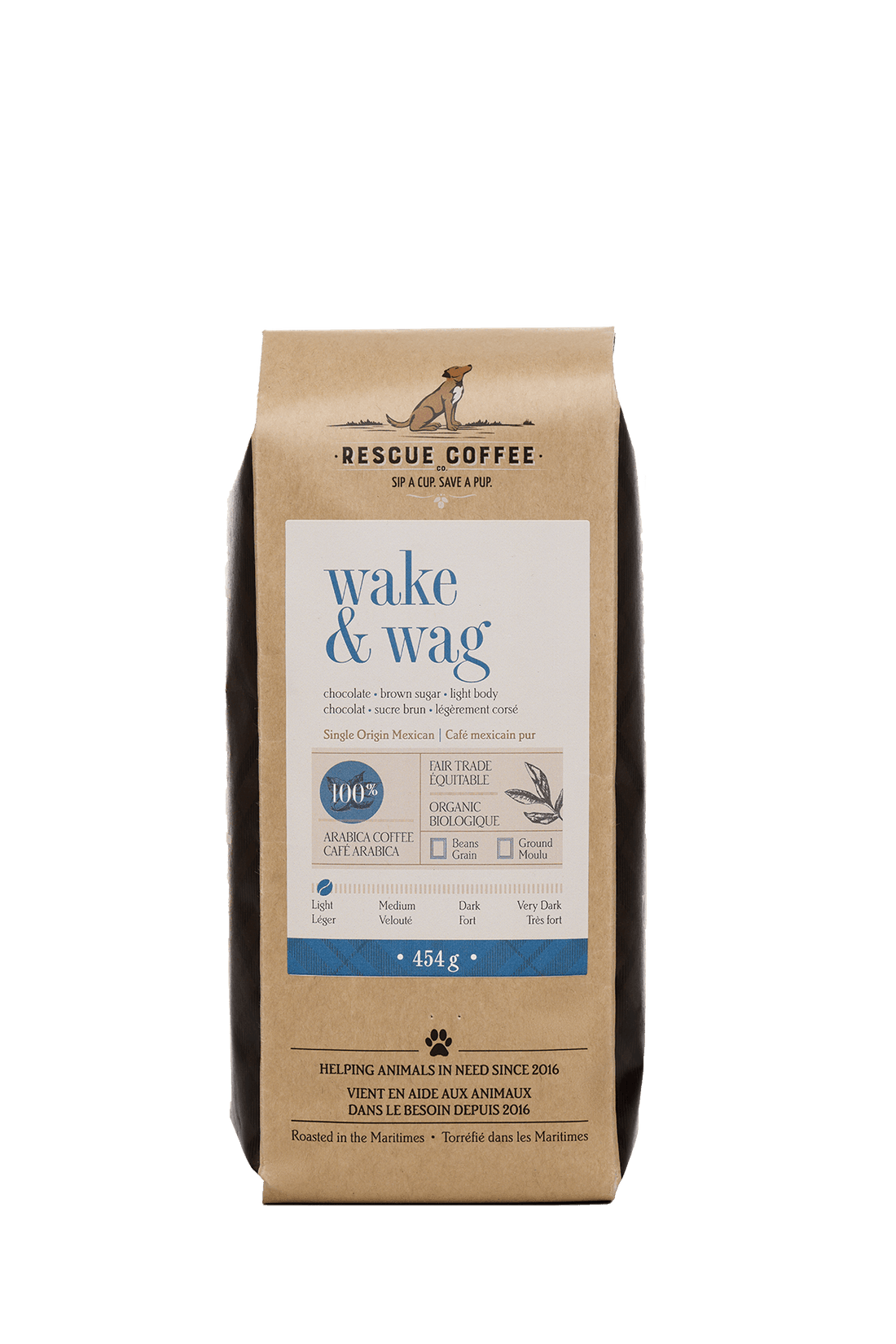 Wake &amp; Wag | Light Roast | 1lb Bag | Organic Coffee - Rescue Coffee Co.