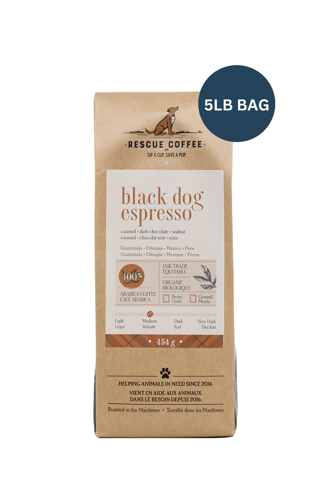 Black Dog Espresso | Medium Roast | 5lb Bag | Organic Coffee