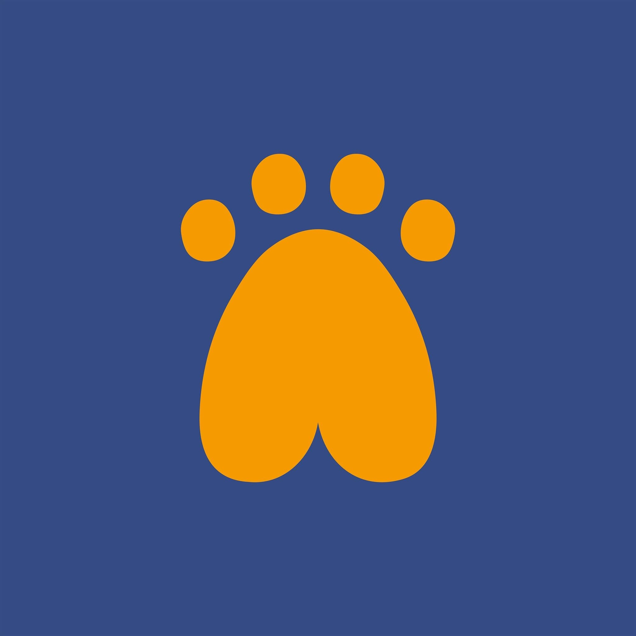 Golden paw print on a royal blue background