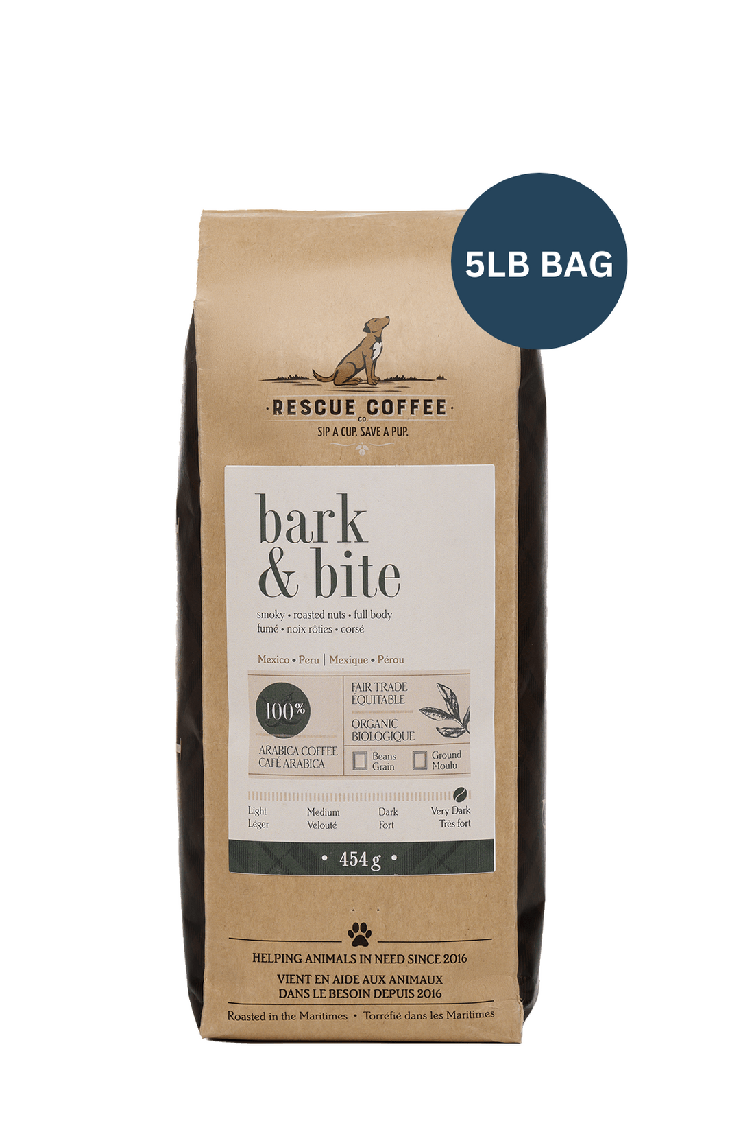 Bark &amp; Bite | Very Dark Roast | 5lb Bag | Organic Coffee