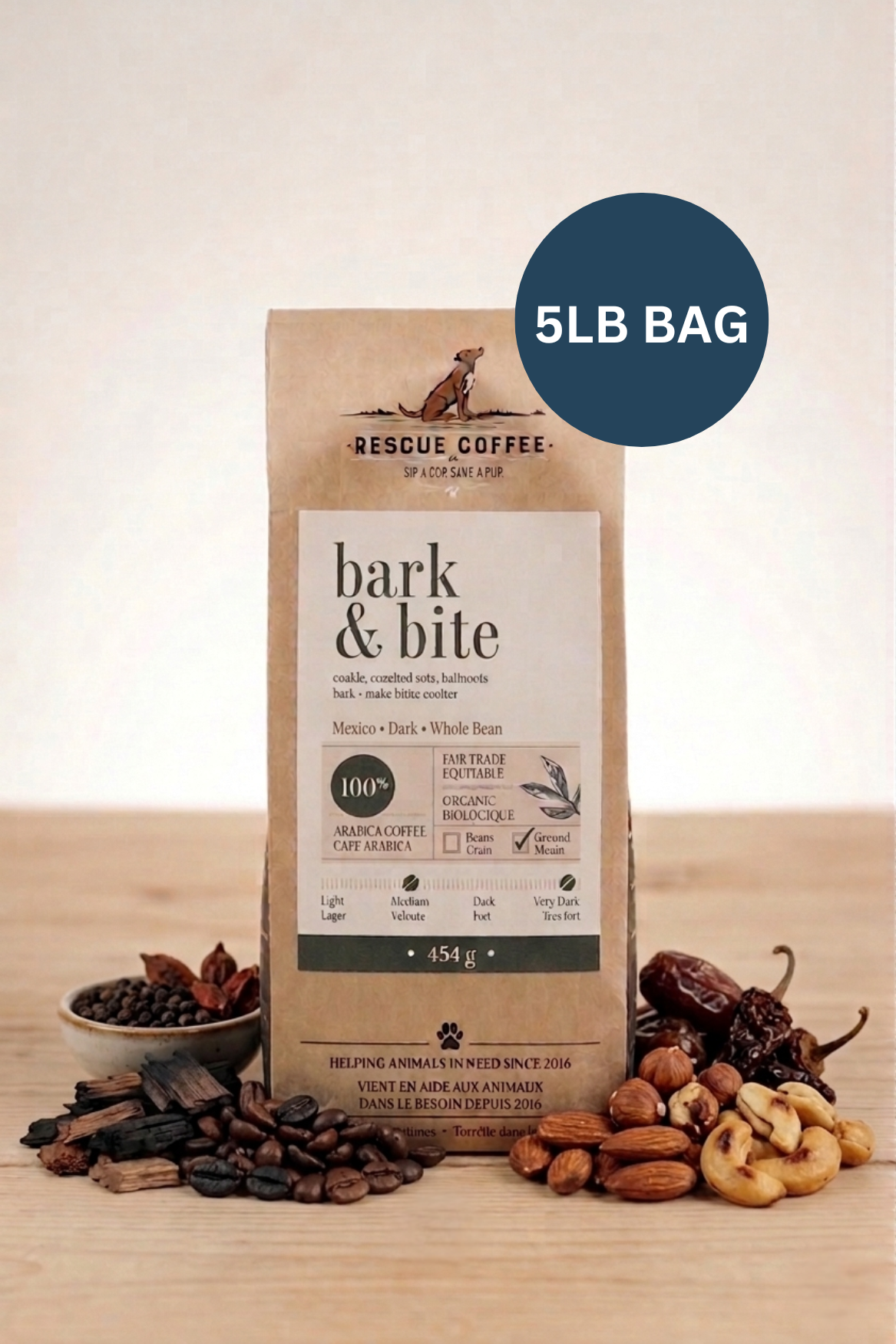 Bark & Bite | Very Dark Roast | 5lb Bag | Organic Coffee