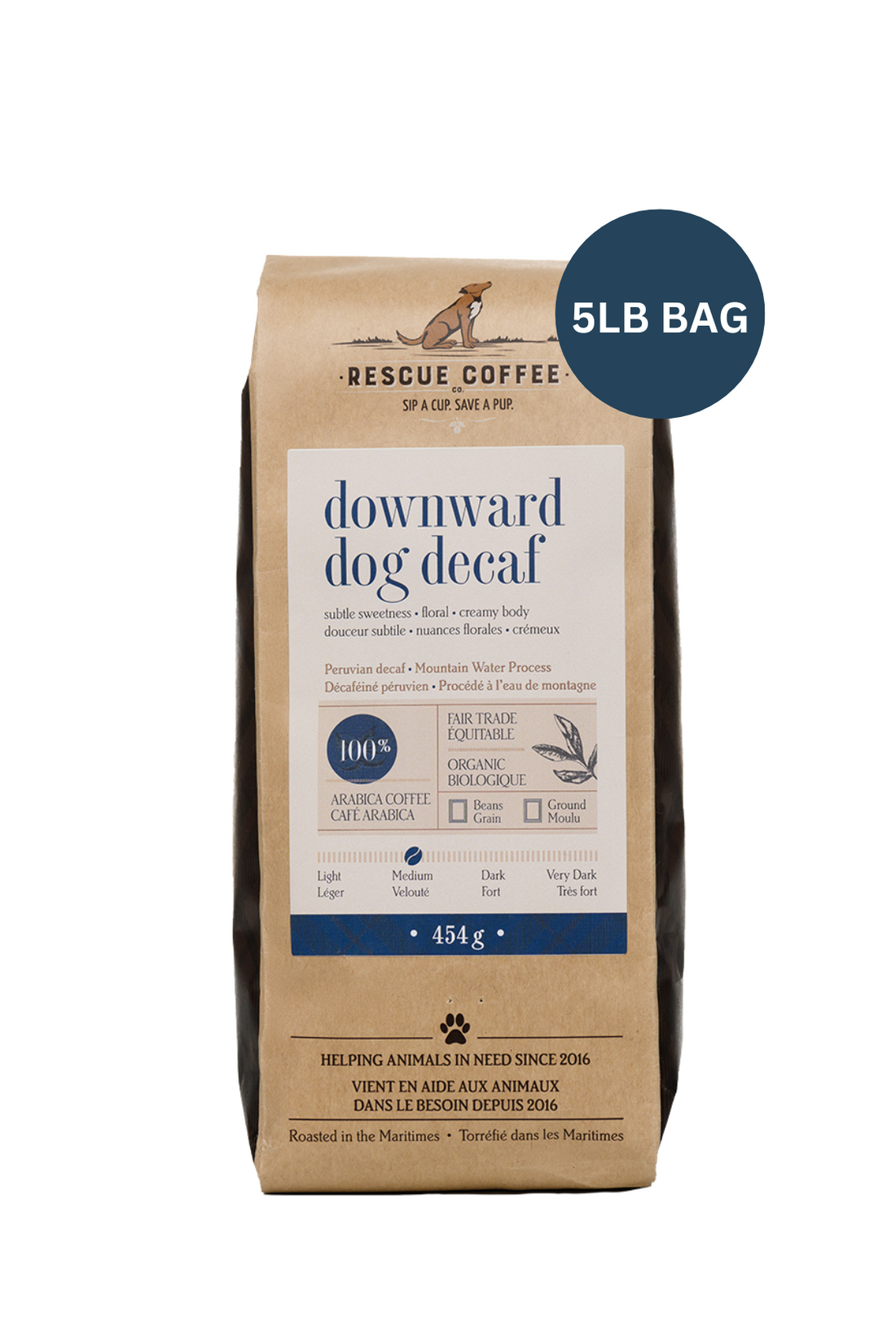 Downward Dog Decaf | Medium Roast | 5lb Bag | Organic Coffee