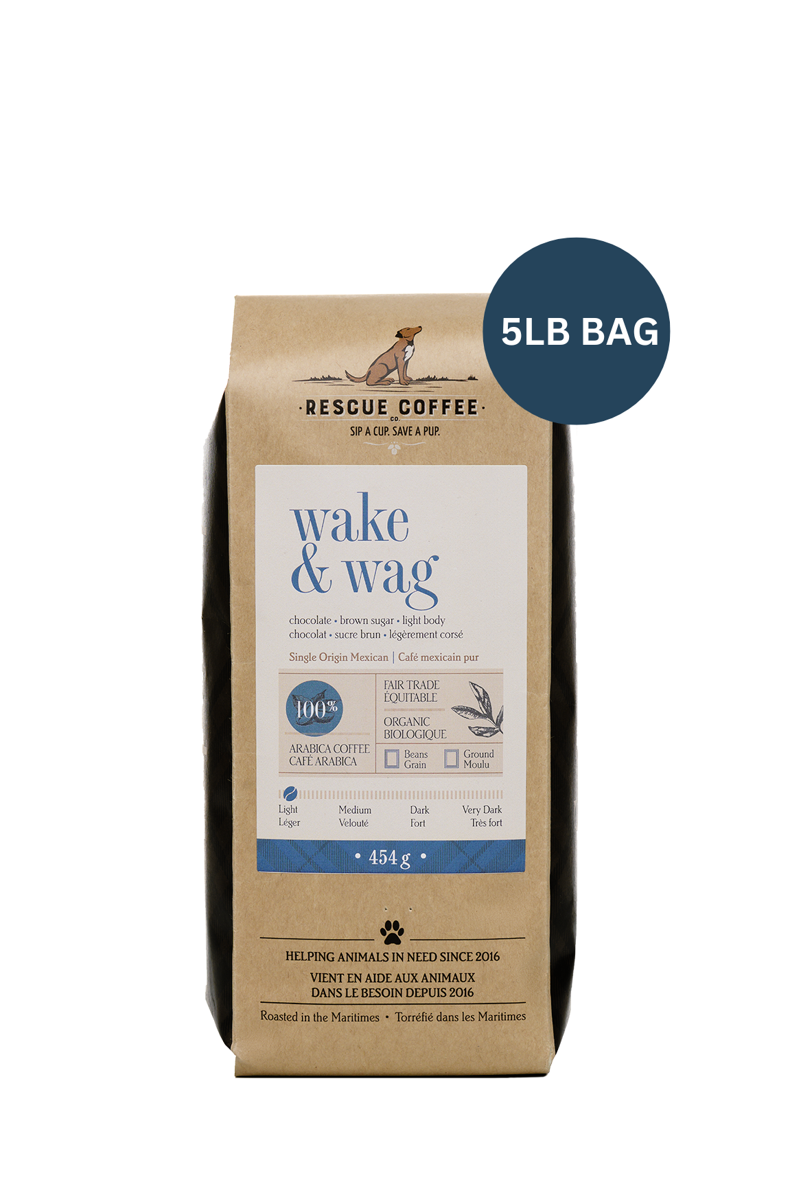 Wake &amp; Wag | Light Roast | 5lb Bag | Organic Coffee - Rescue Coffee Co.