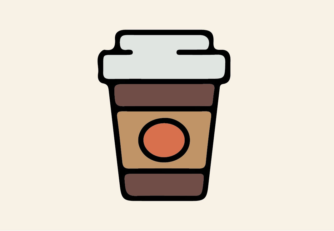 Cartoon graphic of take out paper coffee cup