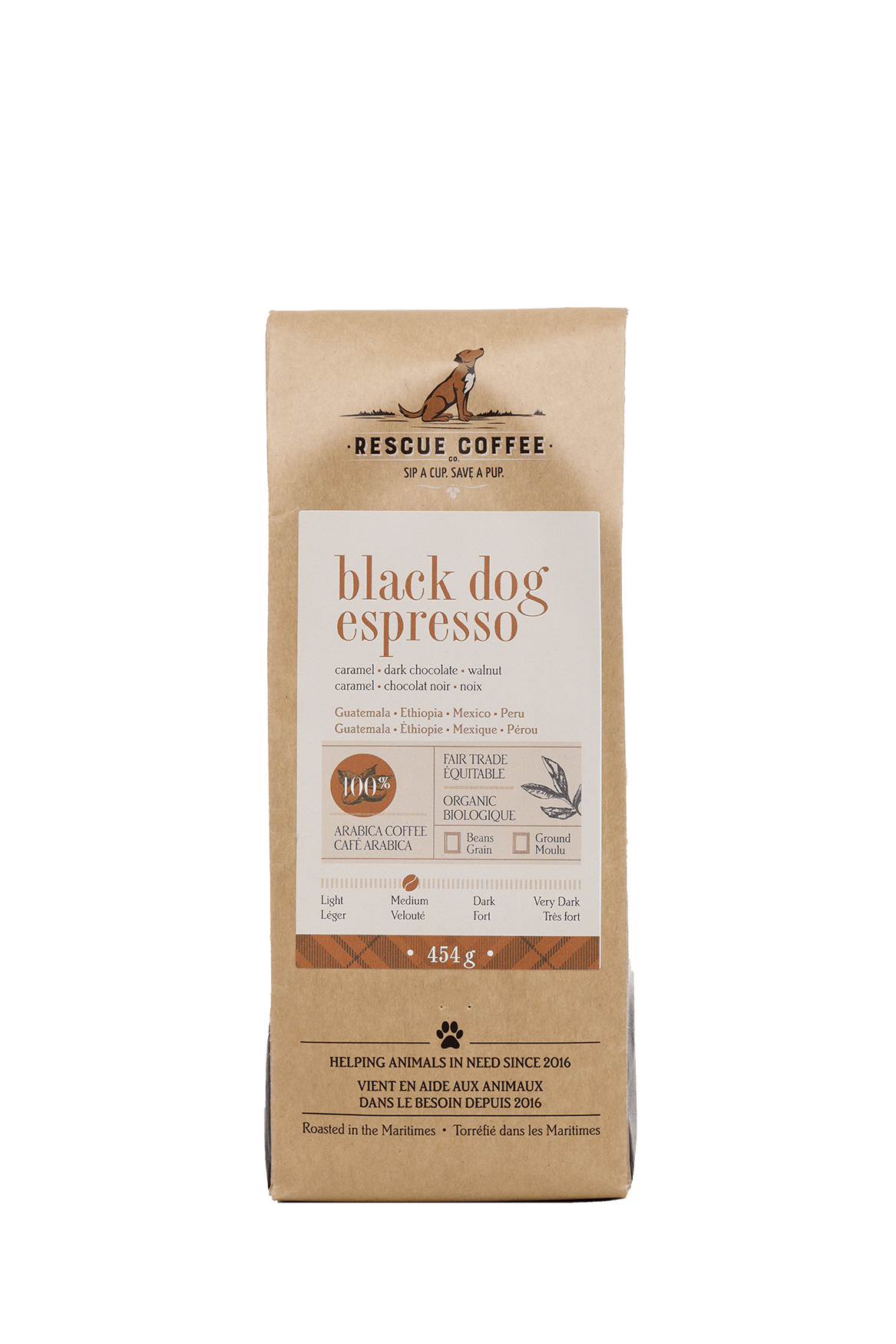Black Dog Espresso | Medium Roast | 1lb Bag | Organic Coffee - Rescue Coffee Co.